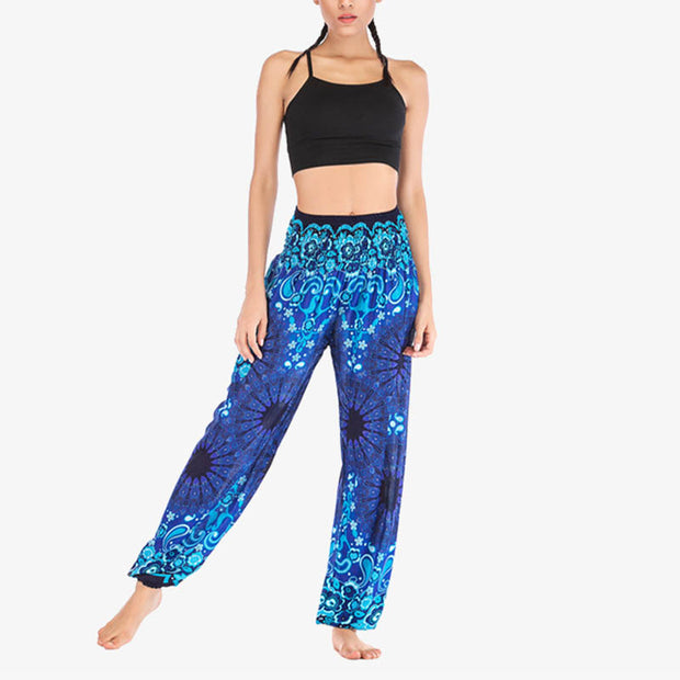 Buddha Stones Geometric Mandala Pattern Loose Harem Trousers High Waist Women's Yoga Pants