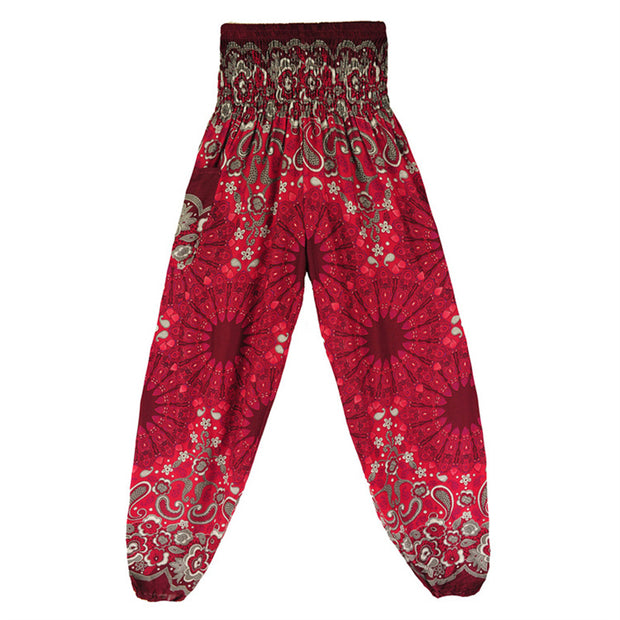 Buddha Stones Geometric Mandala Pattern Loose Harem Trousers High Waist Women's Yoga Pants