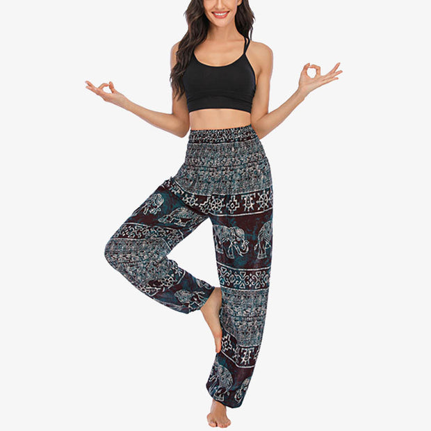 Buddha Stones Elephant Pattern Loose Casual Harem Trousers High Waist Women's Yoga Pants