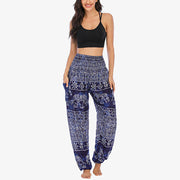 Buddha Stones Elephant Pattern Loose Casual Harem Trousers High Waist Women's Yoga Pants