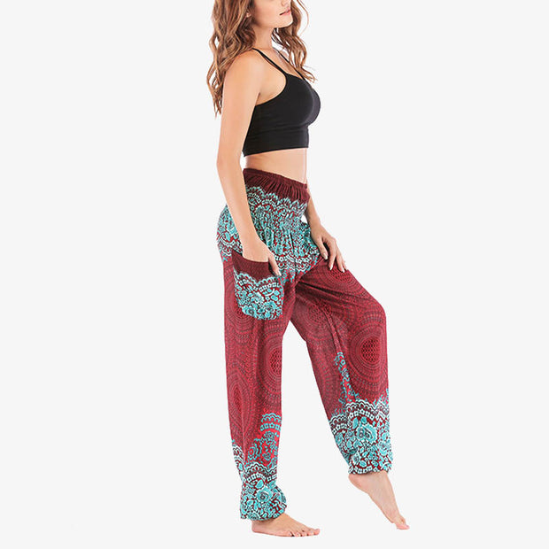 Buddha Stones Round Geometric Pattern Loose Casual Harem Trousers High Waist Women's Yoga Pants