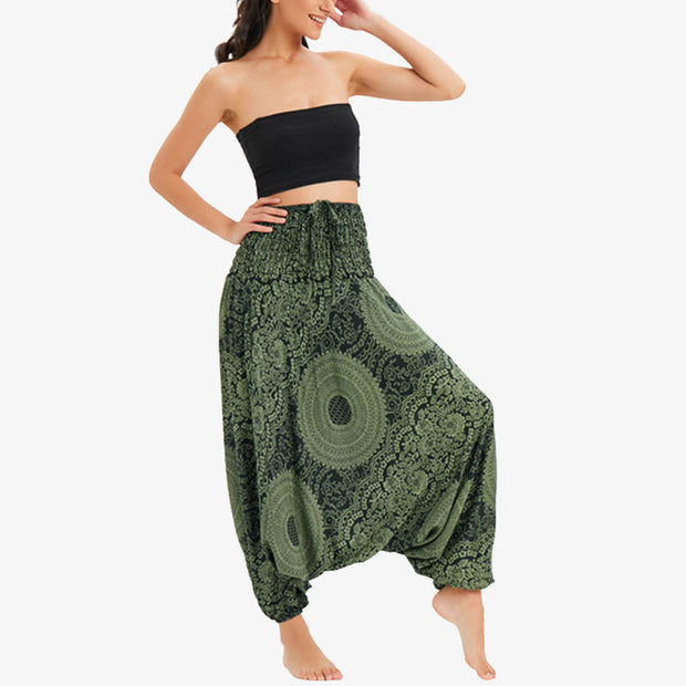 Buddha Stones Two Style Wear Round Geometric Loose Casual Harem Trousers Jumpsuit Women's Yoga Pants