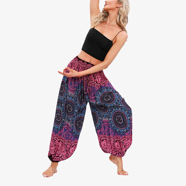 Buddha Stones Round Geometric Flower Floral Loose Harem Trousers Women's Yoga Pants