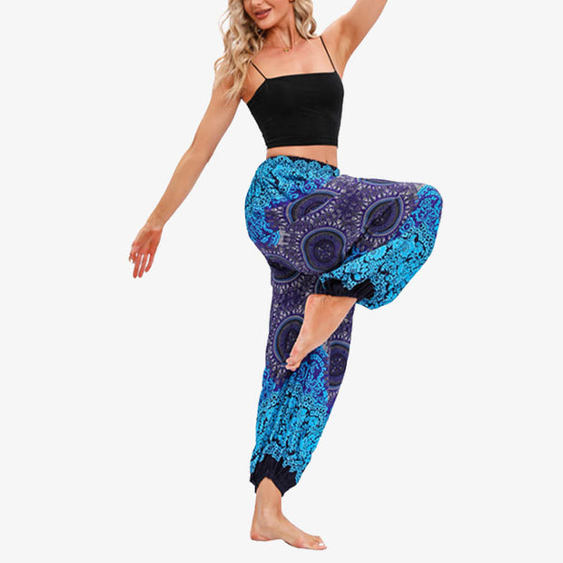 Buddha Stones Round Geometric Flower Floral Loose Harem Trousers Women's Yoga Pants