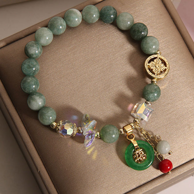 Buddha Stones Strawberry Quartz Jade Fu Character Charm Healing Bracelet