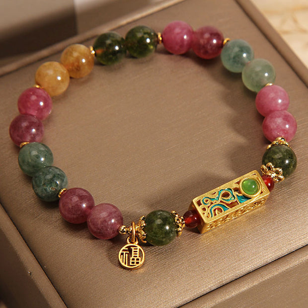Buddha Stones Colorful Tourmaline Positive Fu Character Charm Bracelet (Extra 35% Off | USE CODE: FS35) - image 1
