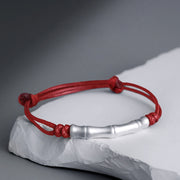 Buddha Stones 999 Sterling Silver Bone Pattern Luck Rope Braided Bracelet (Extra 35% Off | USE CODE: FS35) - Red Rope(Wrist Circumference 14-23cm) - image 0