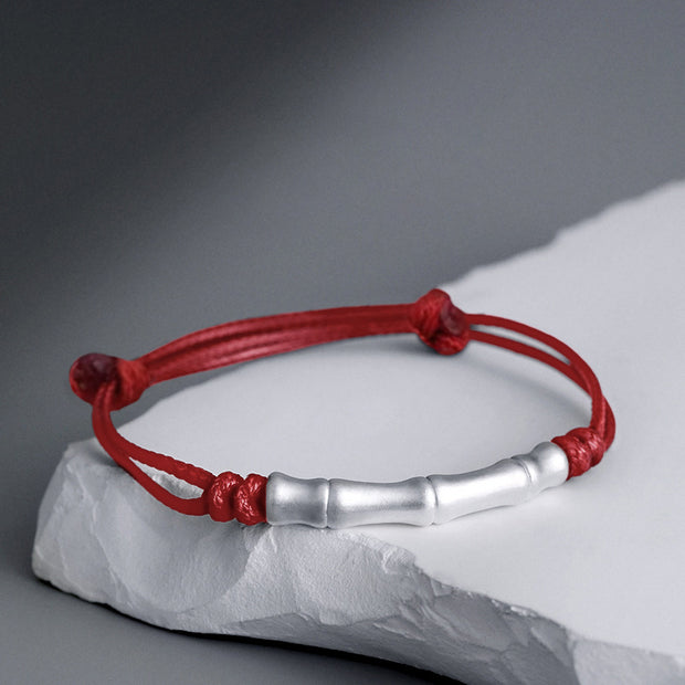 Buddha Stones 999 Sterling Silver Bone Pattern Luck Rope Braided Bracelet (Extra 35% Off | USE CODE: FS35) - Red Rope(Wrist Circumference 14-23cm) - image 0