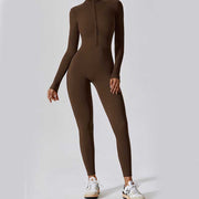 Buddha Stones Women Zipper Long Sleeve Shapewear Jumpsuit Sports Fitness Yoga Bodysuit