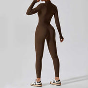 Buddha Stones Women Zipper Long Sleeve Shapewear Jumpsuit Sports Fitness Yoga Bodysuit