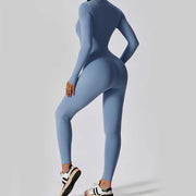 Buddha Stones Women Zipper Long Sleeve Shapewear Jumpsuit Sports Fitness Yoga Bodysuit