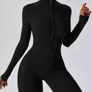 Buddha Stones Women Zipper Long Sleeve Shapewear Jumpsuit Sports Fitness Yoga Bodysuit