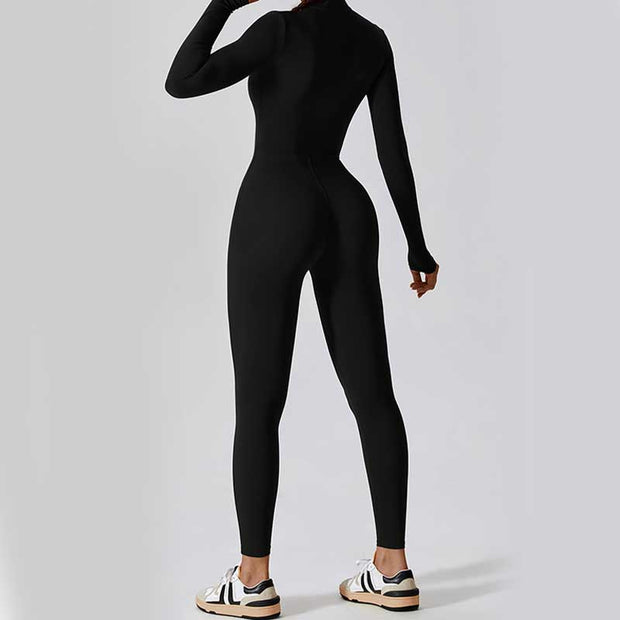 Buddha Stones Women Zipper Long Sleeve Shapewear Jumpsuit Sports Fitness Yoga Bodysuit