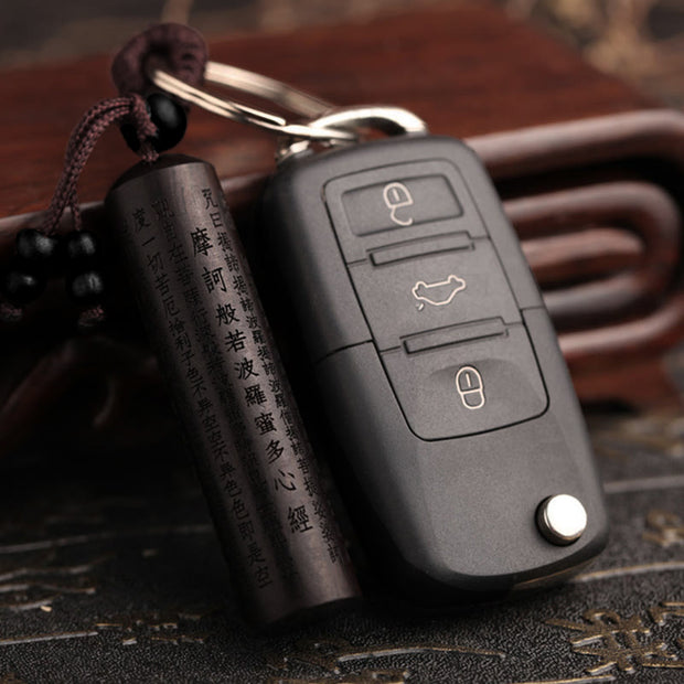Buddha Stones Tibet Ebony Heart Sutra Peace Key Chain - image 3