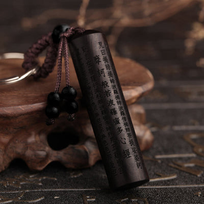 Buddha Stones Tibet Ebony Heart Sutra Peace Key Chain - Ebony Wood - image 1