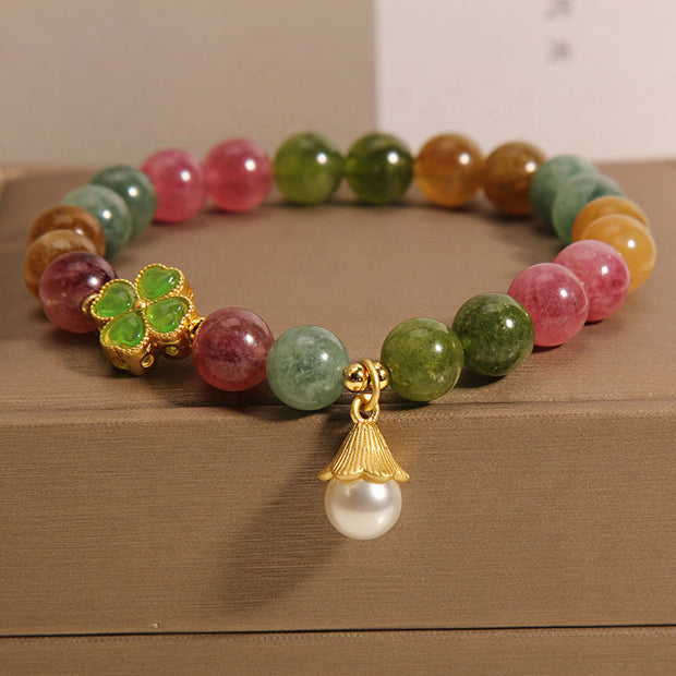 Buddha Stones Colorful Tourmaline Four Leaf Clover Flower Wisdom Bracelet (Extra 35% Off | USE CODE: FS35) - image 0
