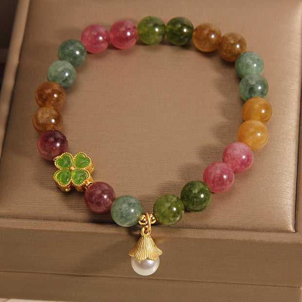 Buddha Stones Colorful Tourmaline Four Leaf Clover Flower Wisdom Bracelet (Extra 35% Off | USE CODE: FS35) - image 2