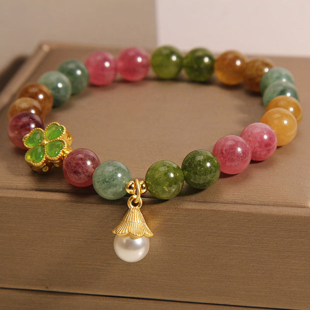 Buddha Stones Colorful Tourmaline Four Leaf Clover Flower Wisdom Bracelet (Extra 35% Off | USE CODE: FS35) - image 5