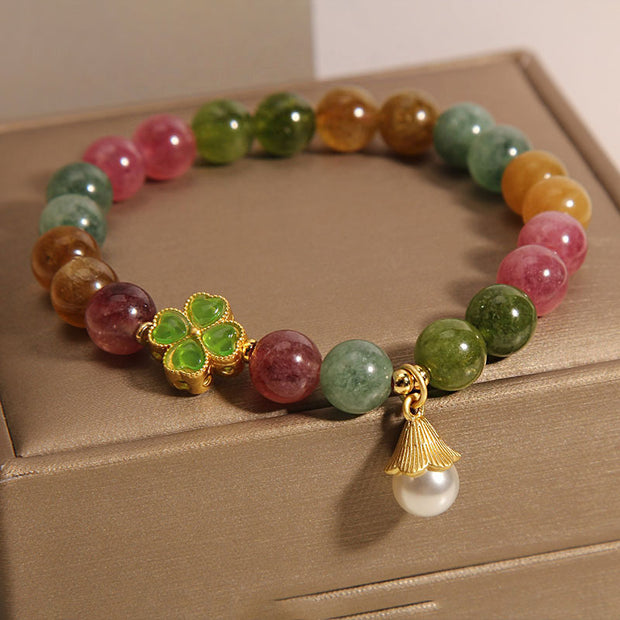 Buddha Stones Colorful Tourmaline Four Leaf Clover Flower Wisdom Bracelet (Extra 35% Off | USE CODE: FS35) - image 4