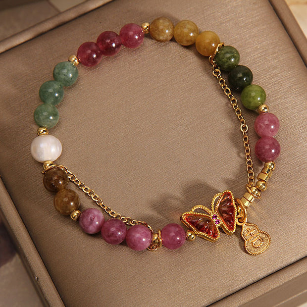 Buddha Stones Natural Colorful Tourmaline Butterfly Auspicious Character Gourd Charm Positive Bracelet (Extra 35% Off | USE CODE: FS35) - image 1