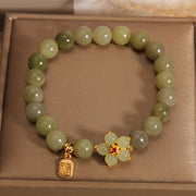 Buddha Stones Green Jade Flower Fu Character Charm Luck Bracelet