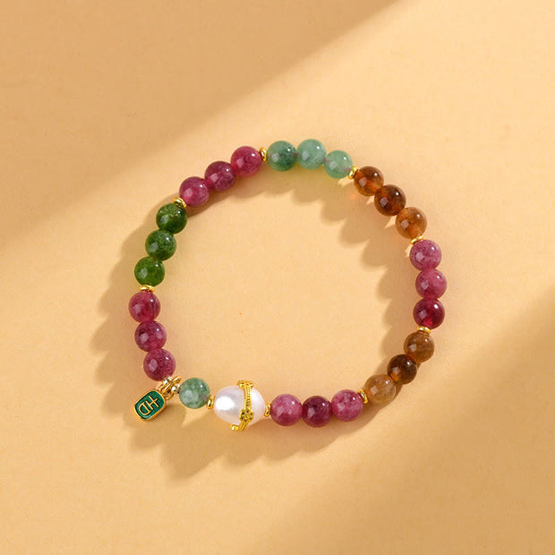 Buddha Stones Natural Multicolored Tourmaline Pearl Auspicious Character Charm Wisdom Bracelet (Extra 35% Off | USE CODE: FS35) - image 1
