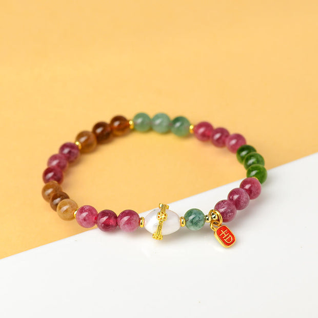 Buddha Stones Natural Multicolored Tourmaline Pearl Auspicious Character Charm Wisdom Bracelet (Extra 35% Off | USE CODE: FS35) - image 3