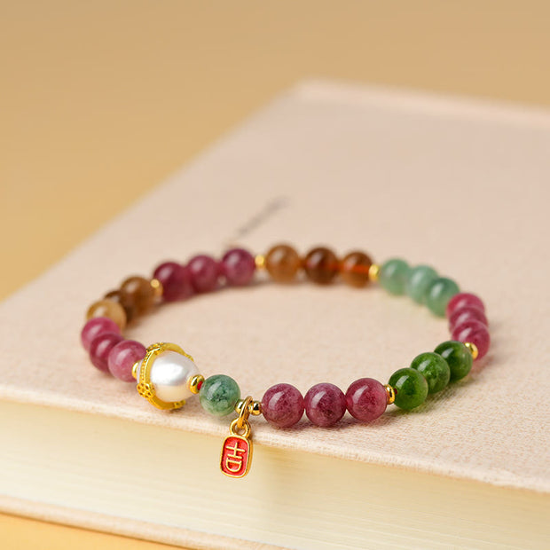 Buddha Stones Natural Multicolored Tourmaline Pearl Auspicious Character Charm Wisdom Bracelet (Extra 35% Off | USE CODE: FS35) - image 4