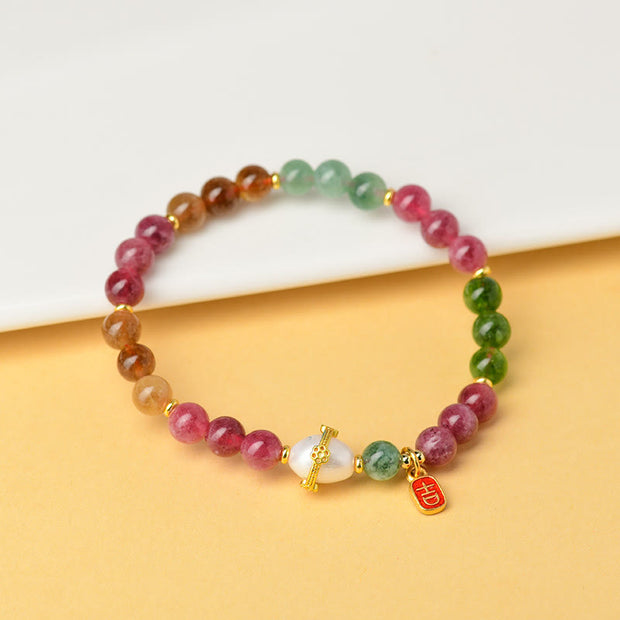 Buddha Stones Natural Multicolored Tourmaline Pearl Auspicious Character Charm Wisdom Bracelet (Extra 35% Off | USE CODE: FS35) - image 2