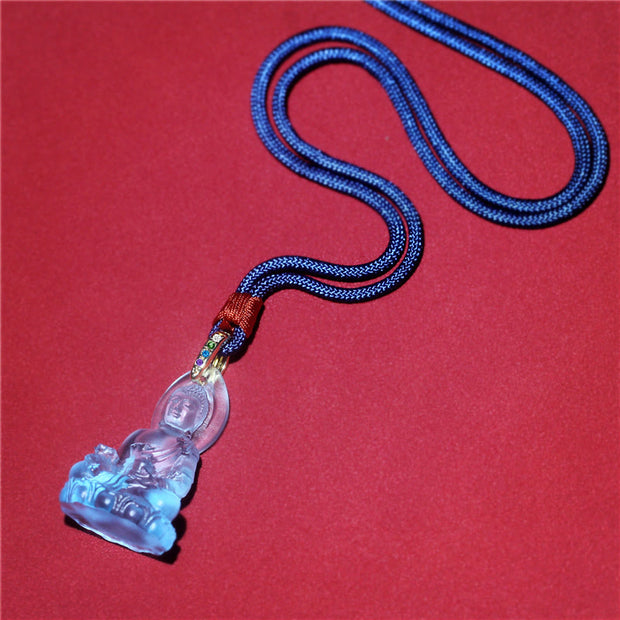 Buddha Stones Blue Tathagata Buddha Medicine Buddha Liuli Crystal Serenity Amulet Necklace Pendant - image 7