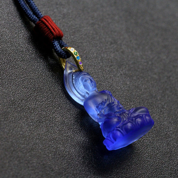 Buddha Stones Blue Tathagata Buddha Medicine Buddha Liuli Crystal Serenity Amulet Necklace Pendant - image 16