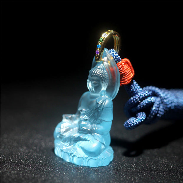 Buddha Stones Blue Tathagata Buddha Medicine Buddha Liuli Crystal Serenity Amulet Necklace Pendant - image 2