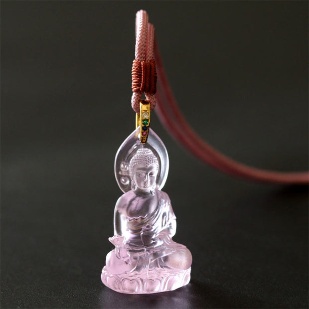 Buddha Stones Blue Tathagata Buddha Medicine Buddha Liuli Crystal Serenity Amulet Necklace Pendant - Pink Medicine Buddha - image 18