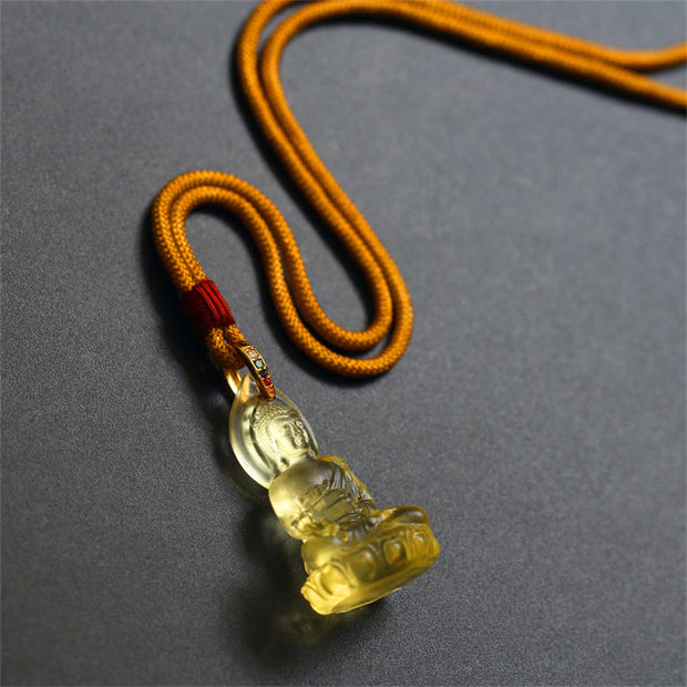 Buddha Stones Blue Tathagata Buddha Medicine Buddha Liuli Crystal Serenity Amulet Necklace Pendant - Gold Medicine Buddha - image 22