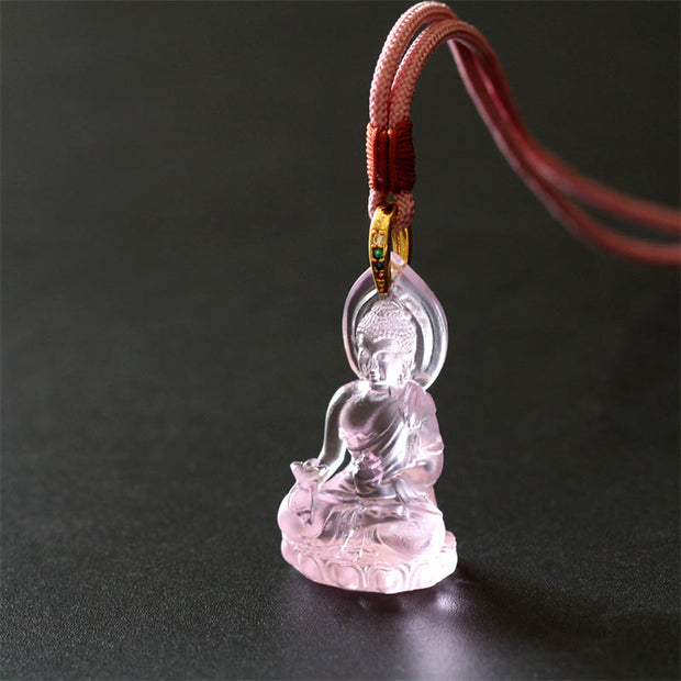 Buddha Stones Blue Tathagata Buddha Medicine Buddha Liuli Crystal Serenity Amulet Necklace Pendant - image 19