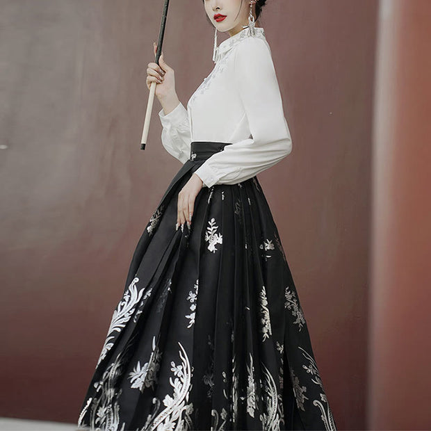 Buddha Stones Flowers Leaves Feathers Long Sleeve Shirt Top Chinese Hanfu Ming Dynasty Horse Face Skirt Mamianqun Skirt (Extra 30% Off | USE CODE: FS30) - image 7