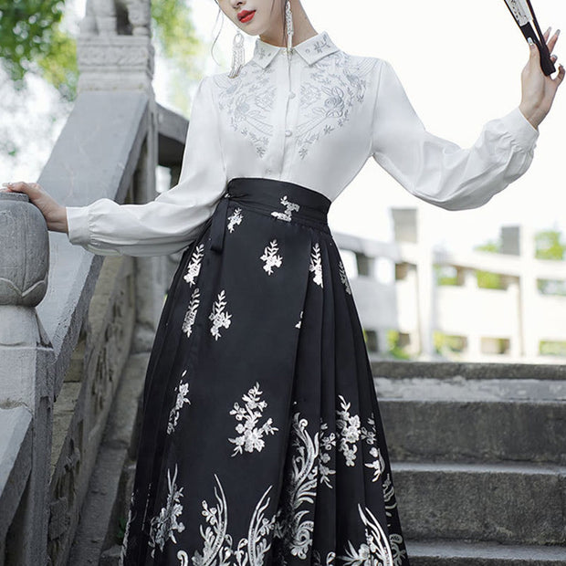 Buddha Stones Flowers Leaves Feathers Long Sleeve Shirt Top Chinese Hanfu Ming Dynasty Horse Face Skirt Mamianqun Skirt (Extra 30% Off | USE CODE: FS30) - image 3