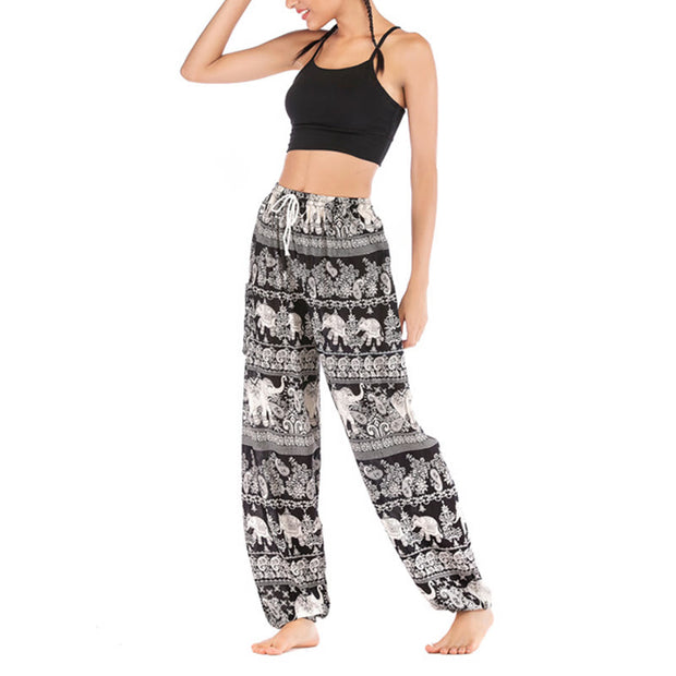 Buddha Stones Boho Loose Elephant Pattern Harem Trousers Women's Yoga Pants