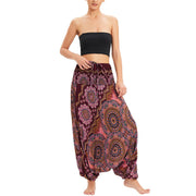 Buddha Stones Two Style Wear Mandala Flower Pattern Loose Smocked Harem Trousers Jumpsuit High Waist Pants