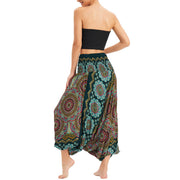 Buddha Stones Two Style Wear Mandala Flower Pattern Loose Smocked Harem Trousers Jumpsuit High Waist Pants