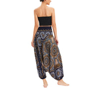 Buddha Stones Two Style Wear Mandala Flower Pattern Loose Smocked Harem Trousers Jumpsuit High Waist Pants