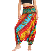 Buddha Stones Two Style Wear Gradient Colorful Loose Smocked Harem Trousers Jumpsuit High Waist Pants