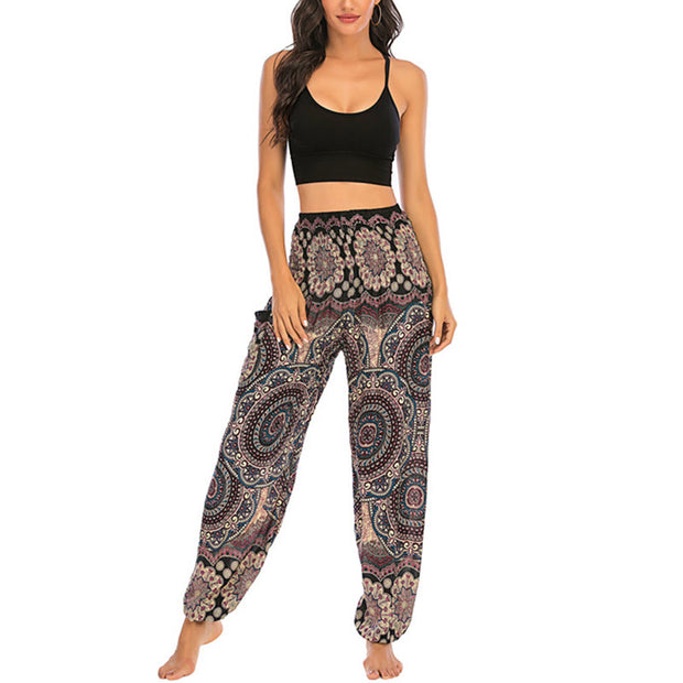 Buddha Stones Boho Loose Round Geometric Pattern Harem Trousers Women's Yoga Pants