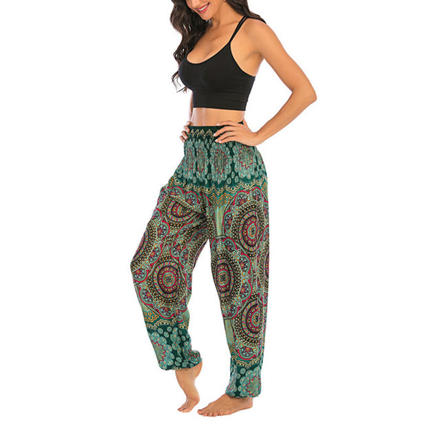 Buddha Stones Boho Loose Round Geometric Pattern Harem Trousers Women's Yoga Pants