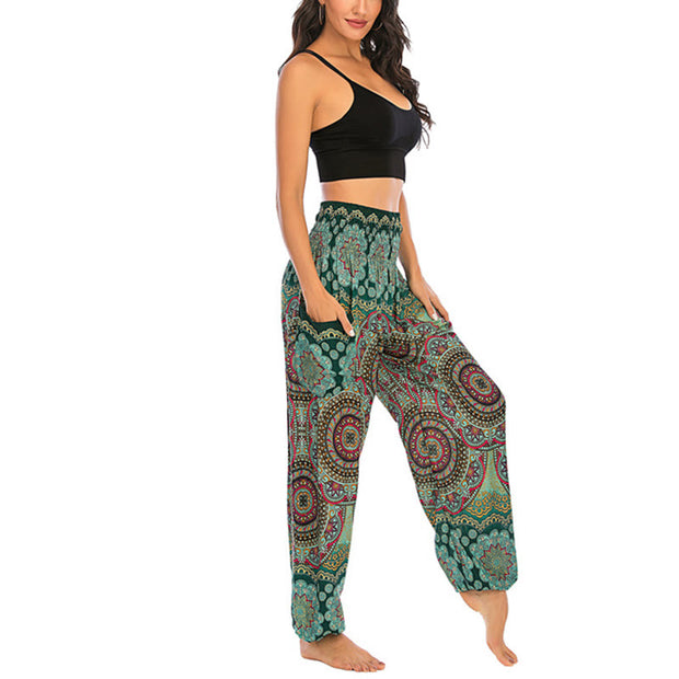 Buddha Stones Boho Loose Round Geometric Pattern Harem Trousers Women's Yoga Pants