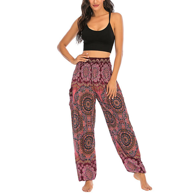 Buddha Stones Boho Loose Round Geometric Pattern Harem Trousers Women's Yoga Pants