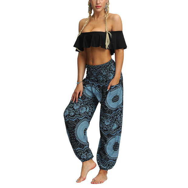 Buddha Stones Boho Loose Geometric Elephant Pattern Harem Trousers Women's Yoga Pants