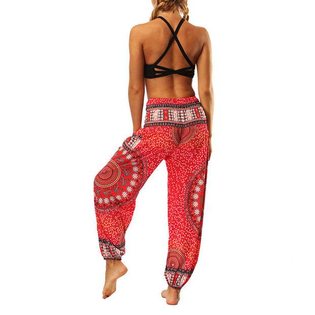 Buddha Stones Boho Loose Geometric Elephant Pattern Harem Trousers Women's Yoga Pants