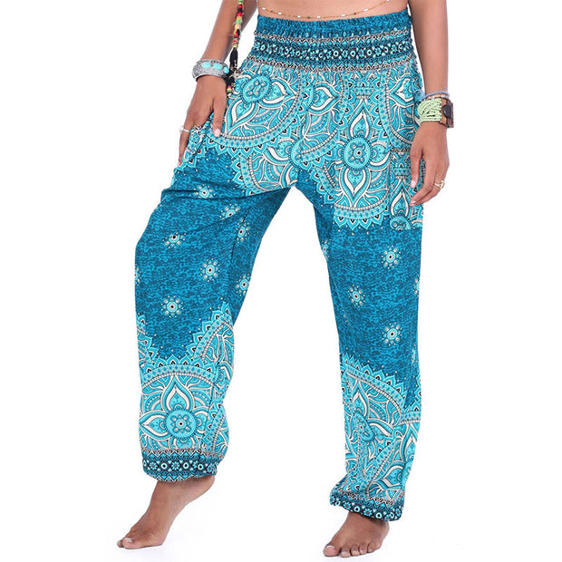 Buddha Stones Boho Loose Geometric Elephant Pattern Harem Trousers Women's Yoga Pants