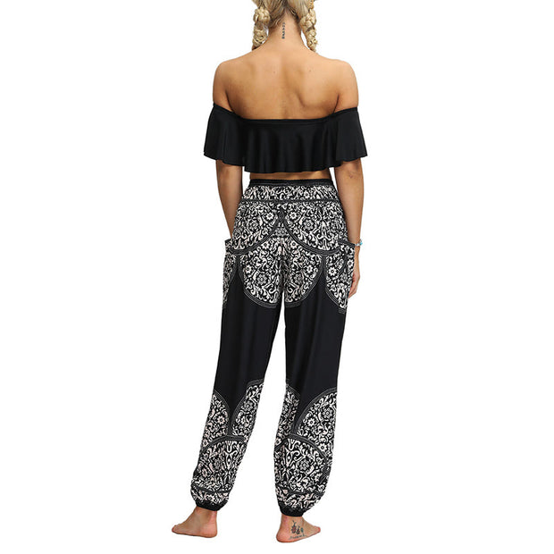 Buddha Stones Boho Loose Geometric Elephant Pattern Harem Trousers Women's Yoga Pants